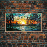 Sunset Art, Abstract Nature Print, Vibrant Art, Mosaic Wall Art, Wall Art, Canvas Print, Wall Hanging, Landscape Art, Unique Wall Decor