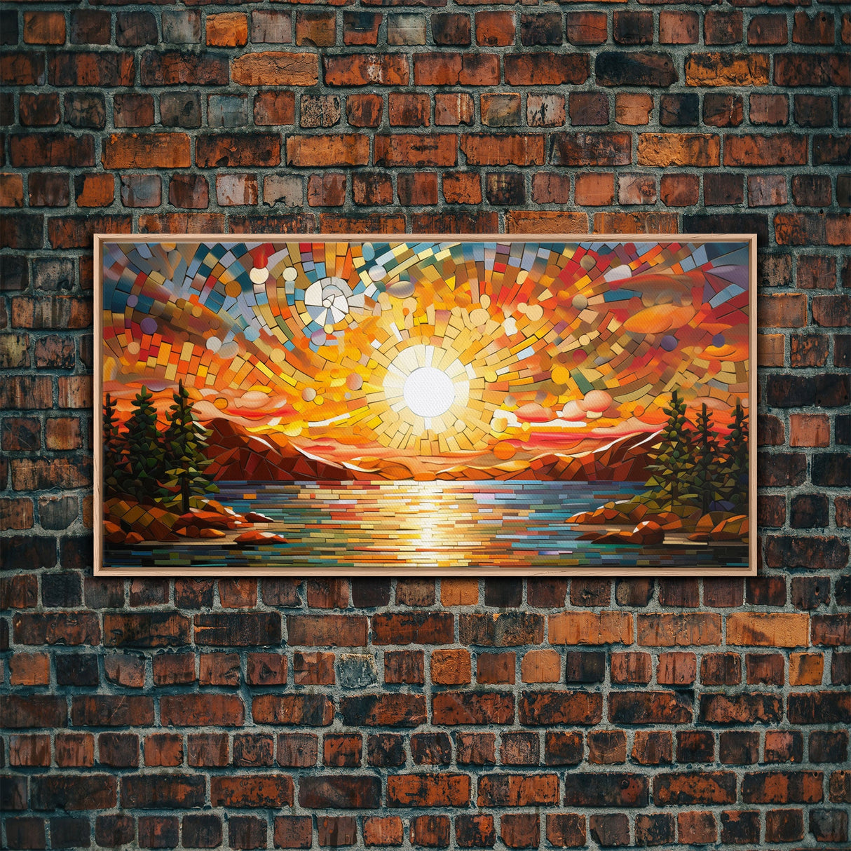 Reflection Wall Art, Mosaic Wall Art, Abstract Wall Art, Sunset Art, Canvas Print, Wall Hanging, Panoramic Art, Game Room Decor, Ranch Decor