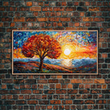 Sunset, Lake Art, Mosaic Wall Art, Abstract Wall Print, Canvas Print, Wall Hanging, Panoramic Art, Bedroom Teen Girl Art, Gifts For Grandma