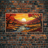 Fall Wall Art, Abstract Wall Print, Sunset Art, River Art, Canvas Print, Wall Hanging, Panoramic Art, Nature Lover Gift, Above Bed Decor