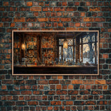 Tavern Wall Art, Bar Art, Winter Art, Canvas Print, Wall Hanging, Panoramic Art, Dorm Room Art, Bar Cart Art, Game Room Art, Office Decor