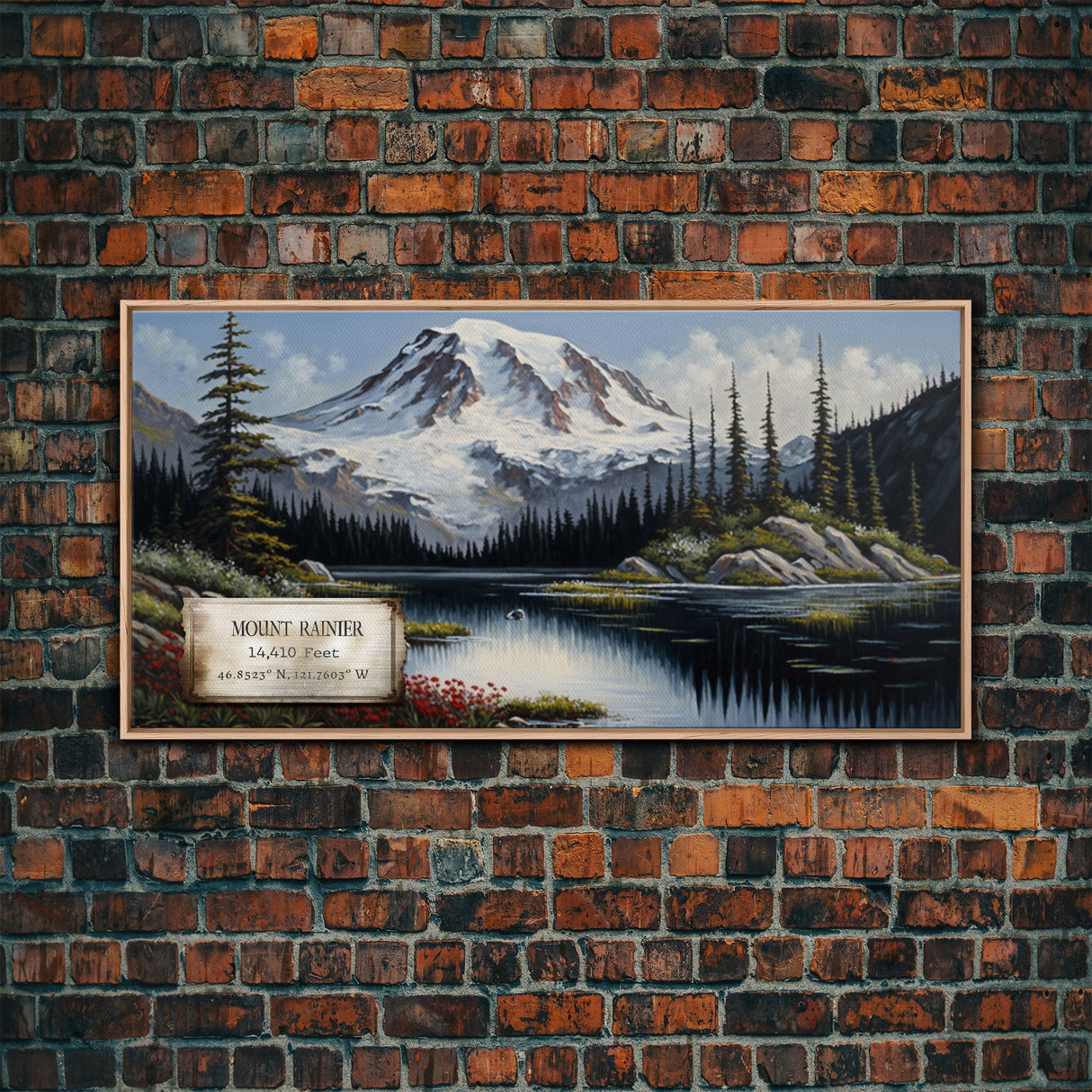 Mount Rainier, Travel Poster Wall Art, Framed Canvas Print, American Mountains, Mountain Landscape Painting, Washington State Art