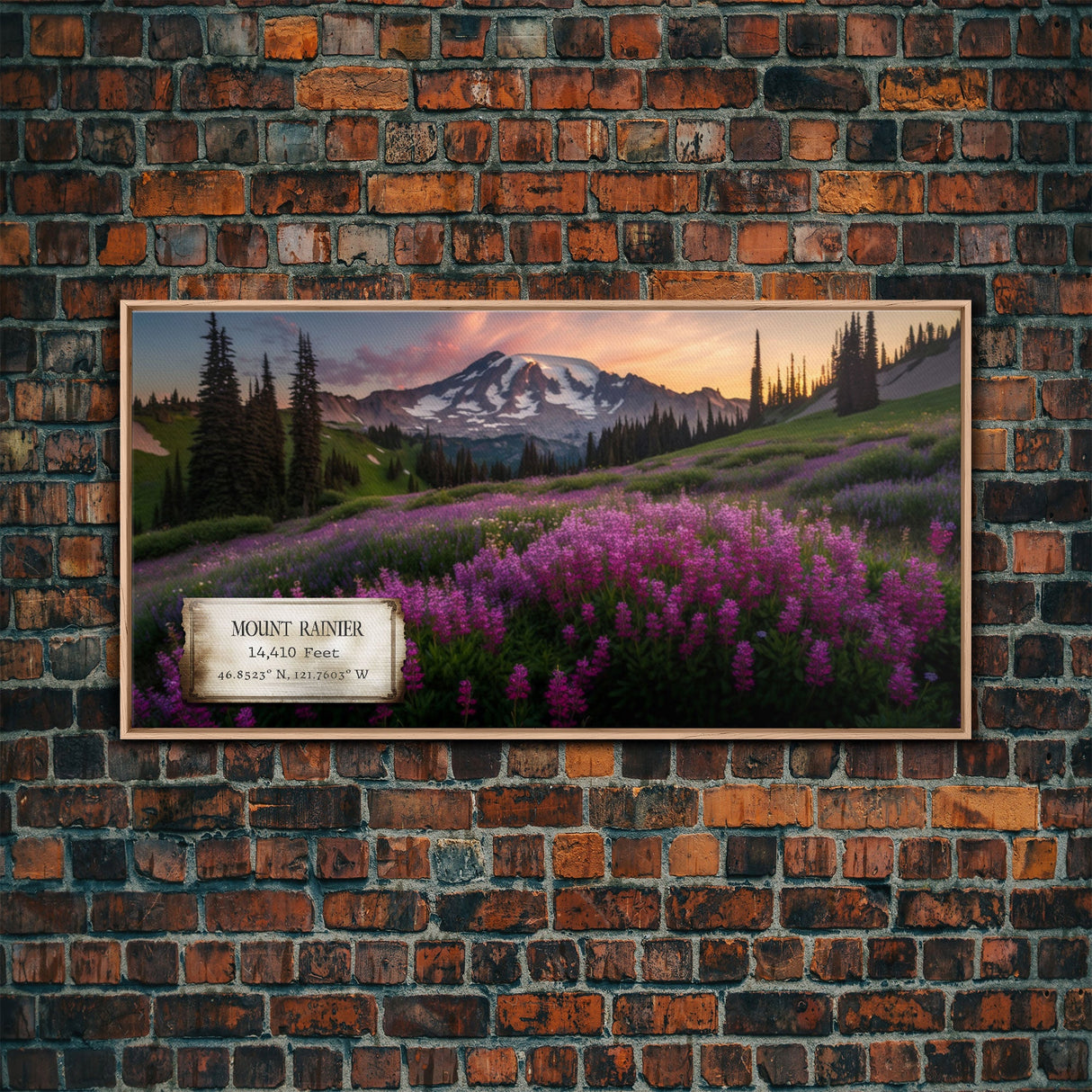 Mount Rainier, Travel Poster Wall Art, Framed Canvas Print, American Mountains, Mountain Landscape Painting, Washington State Art