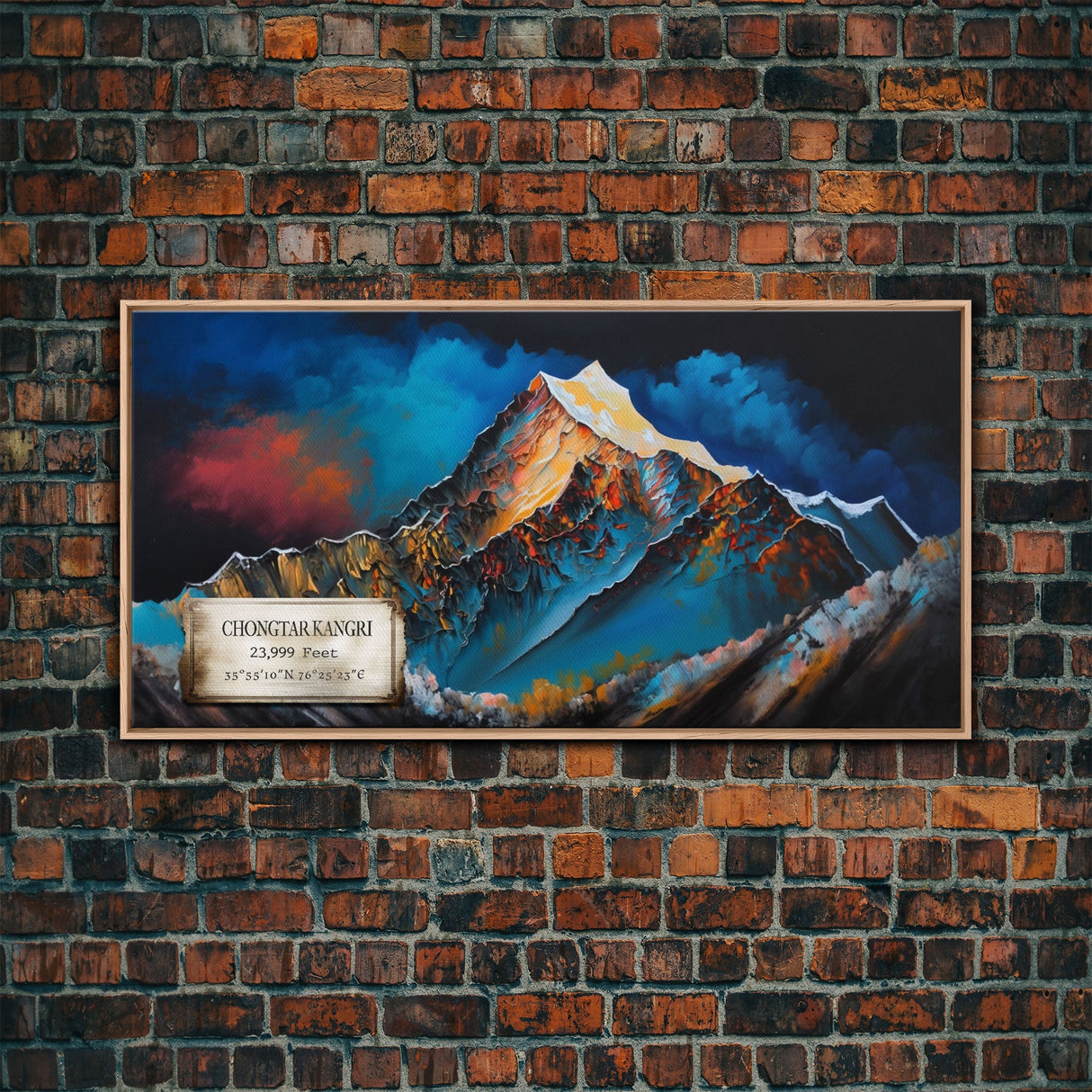 Chongtar Kangri, Travel Poster Wall Art, Framed Canvas Print, Mountain Art, Mountain Landscape Painting