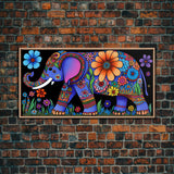 Elephant Art, Wall Art, Framed Canvas Print, Canvas Art, Indian Style Abstract Elephant With Flowers