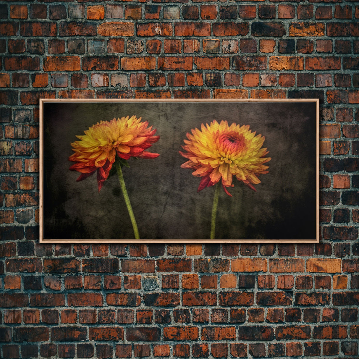 Orange Dalia Flowers Wall Decor, Floral Wall Art, Nature Print, Vibrant Art, Panoramic Wall Decor, Canvas Print, Wall Art, Framed Canvas Art