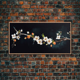 Cherry Blossoms Wall Decor, Floral Wall Art, White Flowers Wall Art, Panoramic Wall Decor, Canvas Print, Wall Art, Framed Canvas Art