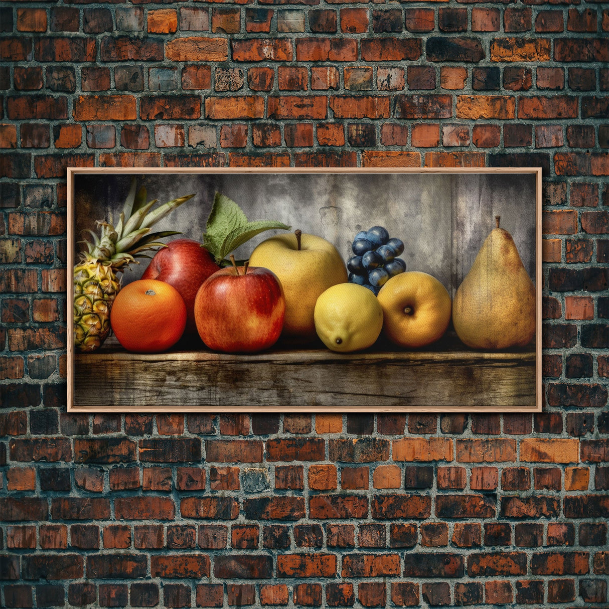 Fruits Wall Art, Food Art, Pineapple, Apples, Orange, Kitchen Wall Decor, Panoramic Wall Decor, Canvas Print, Wall Art, Framed Canvas Art