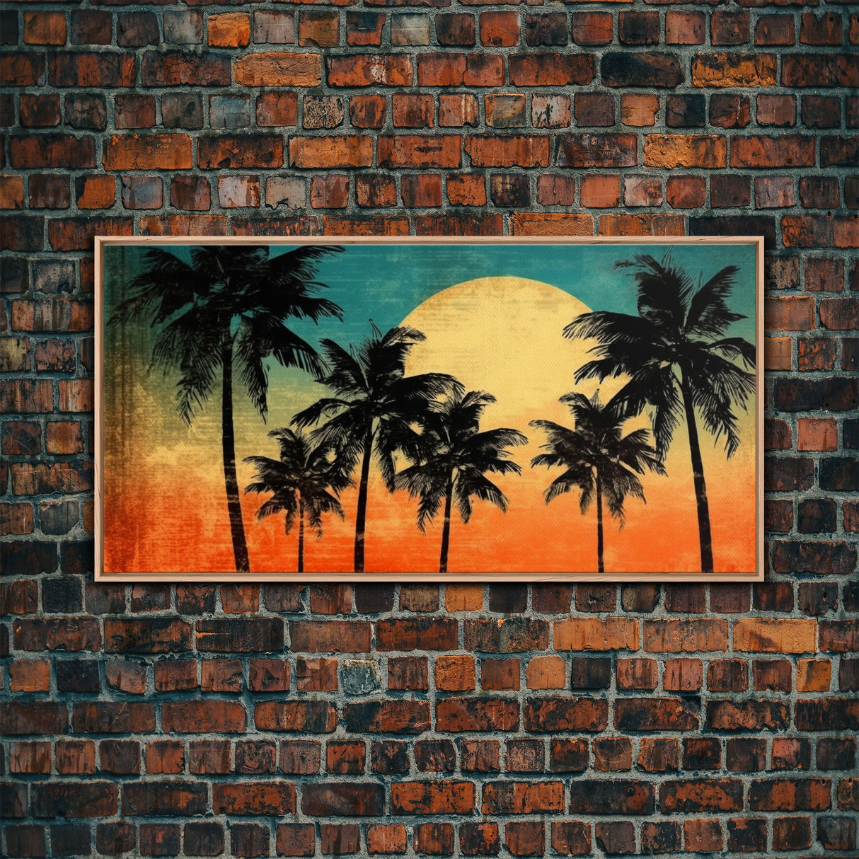 Sunset Wall Decor, Palm Trees Wall Art, Tropical Wall Art, Orange, Panoramic Wall Decor, Canvas Print, Wall Art, Framed Canvas Art