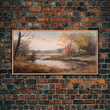 Lake Wall Decor, Autumn Landscape Wall Art, Nature Painting Wall Decor, Panoramic Wall Decor, Canvas Print, Wall Art, Framed Canvas Art