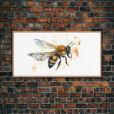 Honey Bee Wall Art, Insect Art, Nature Wall Art, Minimalist Art, Panoramic Wall Decor, Canvas Print, Wall Art, Framed Canvas Art