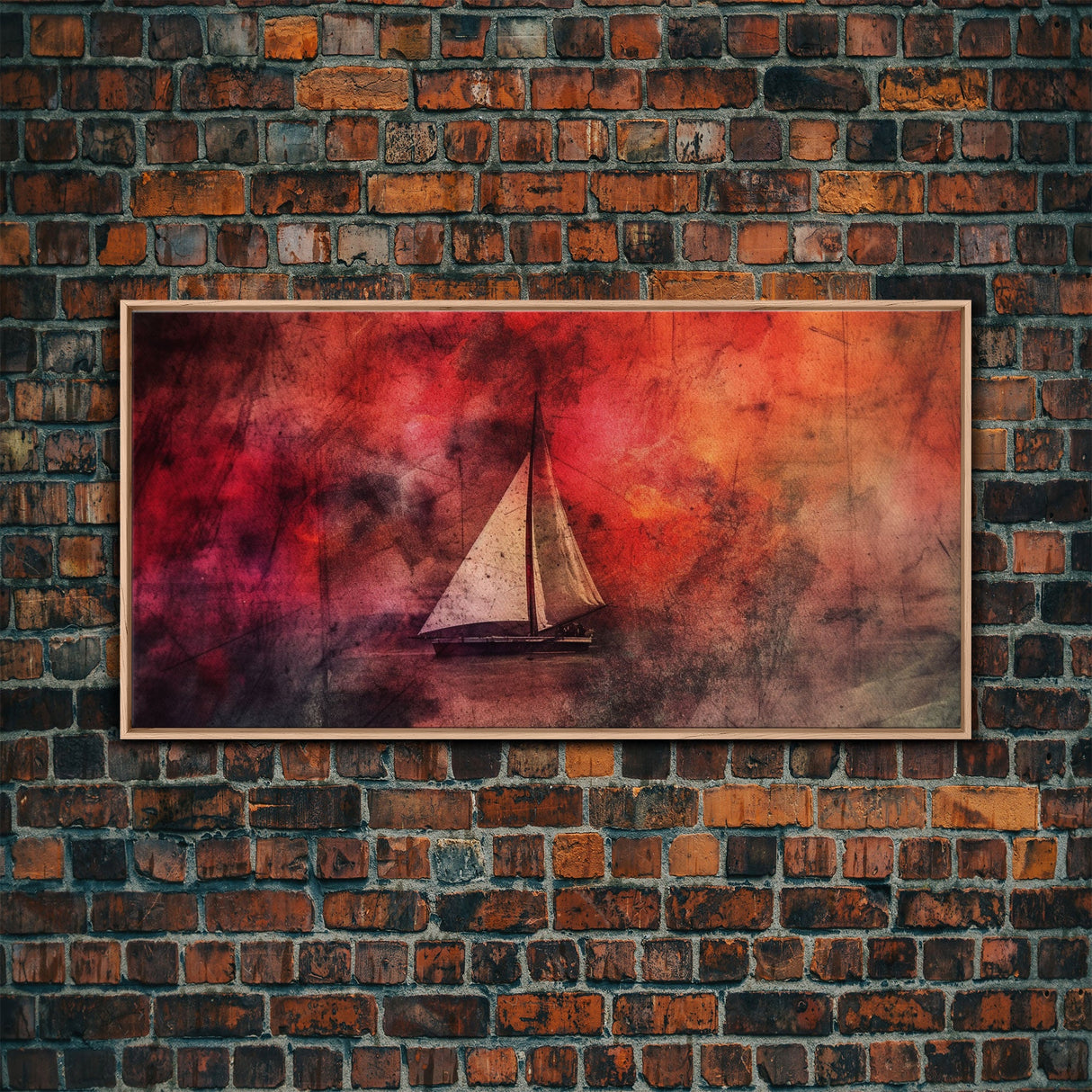 Abstract Sailboat Wall Decor, Ocean Wall Art, Boat Wall Art, Red Wall Decor, Panoramic Wall Decor, Canvas Print, Wall Art, Framed Canvas Art