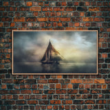 Abstract Sailboat Wall Decor, Ocean Wall Art, Seascape, Storm Wall Decor, Panoramic Wall Decor, Canvas Print, Wall Art, Framed Canvas Art