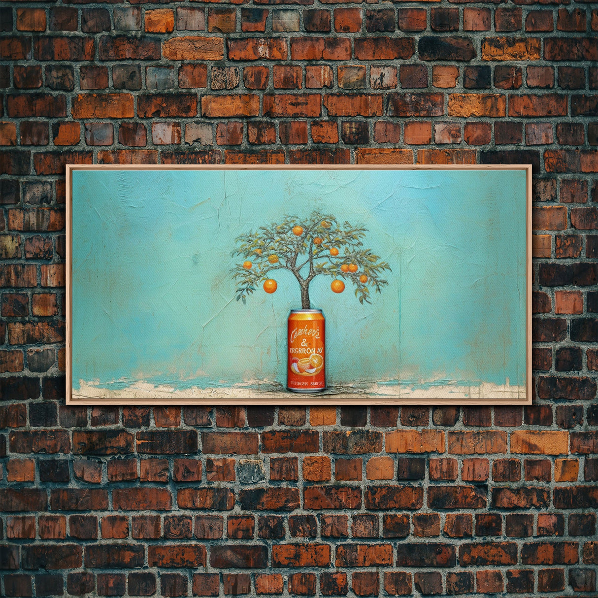 Orange Tree In Soda Can Wall Decor, Orange Wall Art, Plant Art, Teal Art, Panoramic Wall Decor, Canvas Print, Wall Art, Framed Canvas Art