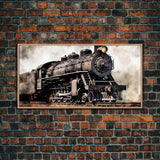 Black Steam Train Wall Art, Locomotive Wall Decor, Retro Train Wall Art, Panoramic Wall Decor, Canvas Print, Wall Art, Framed Canvas Art