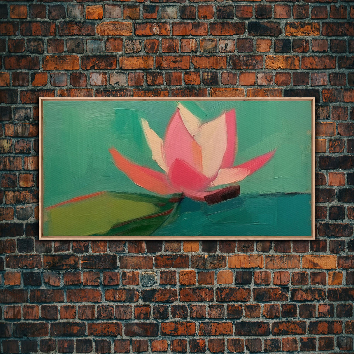 Pink Water Lily Wall Art, Pink Flower, Nature Wall Decor, Oil Painting, Panoramic Wall Decor, Canvas Print, Wall Art, Framed Canvas Art