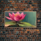 Pink Flower, Pink Water Lily Wall Art, Nature Wall Decor, Oil Painting, Panoramic Wall Decor, Canvas Print, Wall Art, Framed Canvas Art