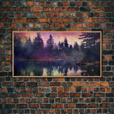 Foggy Landscape Wall Art, Reflection River Wall Decor, Misty Lake Art, Panoramic Wall Decor, Canvas Print, Wall Art, Framed Canvas Art