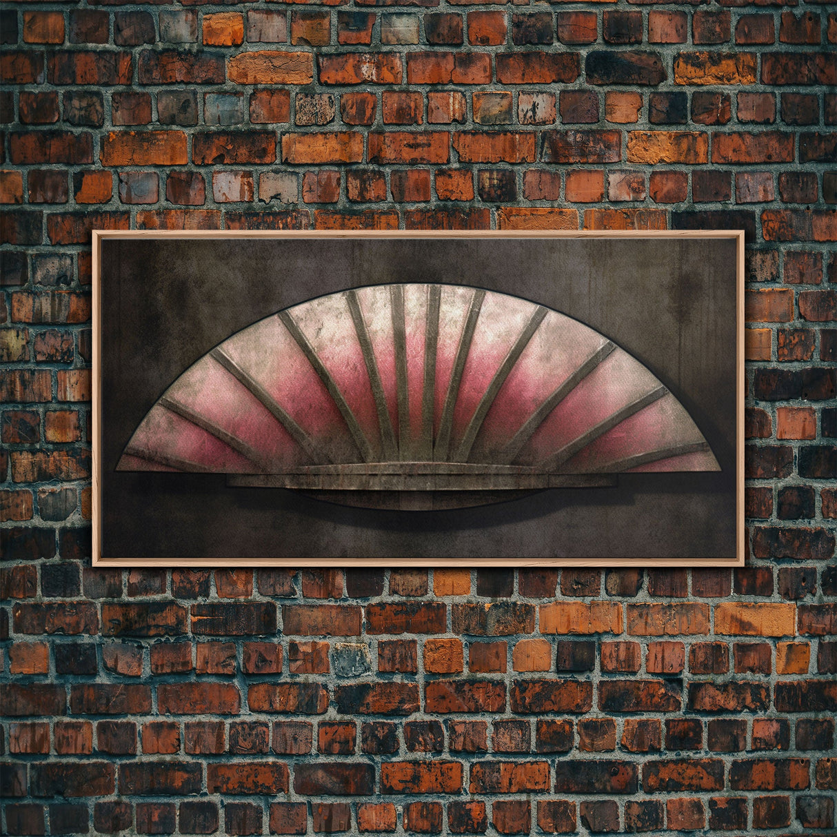 Pink Folding Fan Wall Decor, Asian Wall Art, Ornate Wall Décor, Panoramic Wall Decor, Canvas Print, Wall Art, Framed Canvas Art