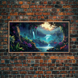 Fantasy Forest Wall Art, Waterfalls, Forest Wall Art, Trees Wall Print, Panoramic Art, Wall Art, Canvas Art, Landscape Art, Gaming Wall Art