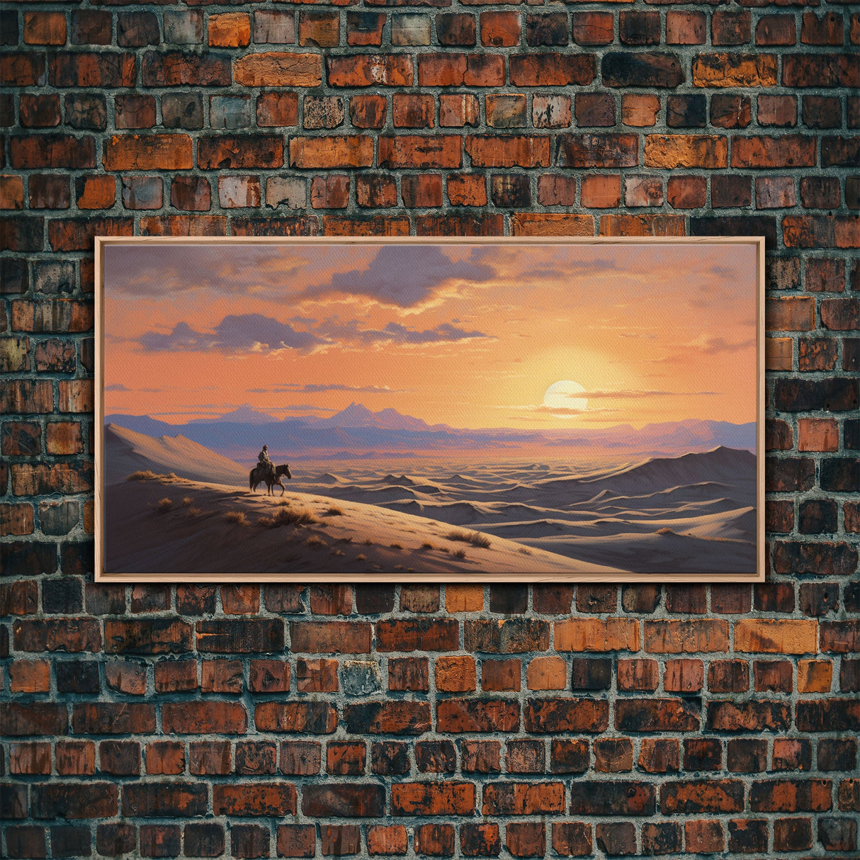 Desert Wall Art, Sunset Wall Print, Cowboy, Horse Art, Panoramic Art, Wall Art, Canvas Art, Landscape Art, Western Wall Decor, Gift For Men