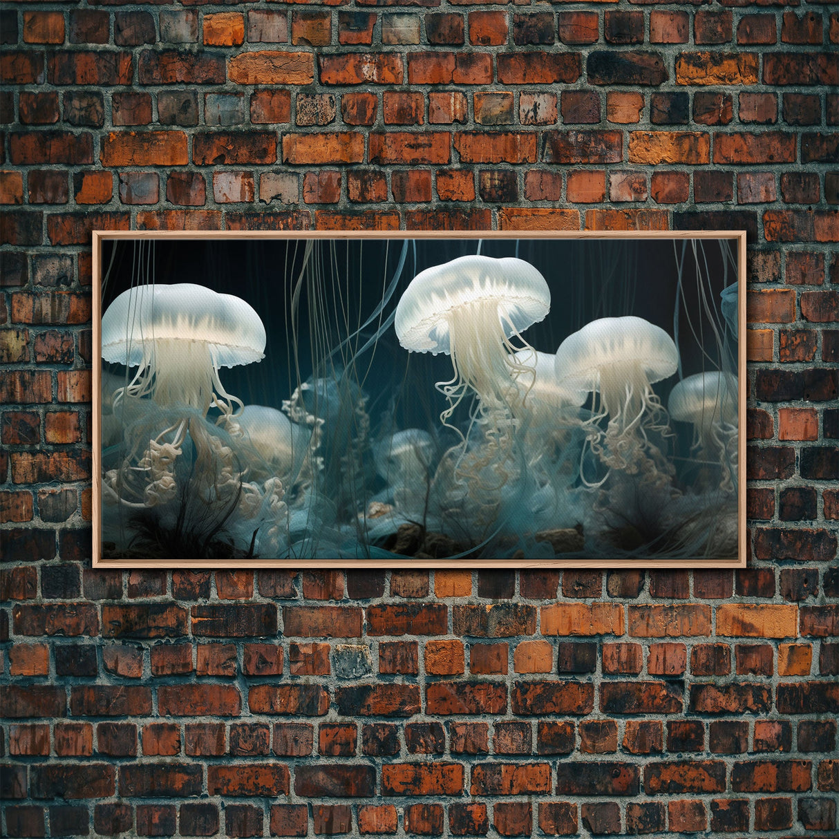 Jelly Fish  Art, Ocean Wall Art, Nautical Wall Art, Panoramic Art, Wall Art, Canvas Art, Landscape Art, College Dorm Decor, Above Bed Art