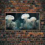 Jelly Fish  Art, Ocean Wall Art, Nautical Wall Art, Panoramic Art, Wall Art, Canvas Art, Landscape Art, College Dorm Decor, Above Bed Art