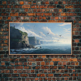 Seascape Art, Cliffs of Scottland, Framed Canvas Print, Landscape Painting, Seascape Painting, Beach Wall Art, Coastal Wall Art, Modern Art