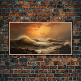 The Angry Sea, Framed Canvas Print, Oil Painting Reproduction, Ocean Art, Beautiful Sunset Over The Ocean Wall Art, Contemporary Art