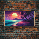 Outrun Vibes, Sunset Over The City and Beach, Palm Tree Decor, Game Room Art, Aesthetic Posters, Retro Art, 80s Vibes, 80s Art