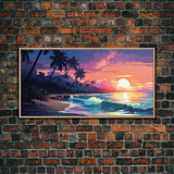 Outrun Vibes, Sunset Over The City and Beach, Palm Tree Decor, Game Room Art, Aesthetic Posters, Retro Art, 80s Vibes, 80s Art