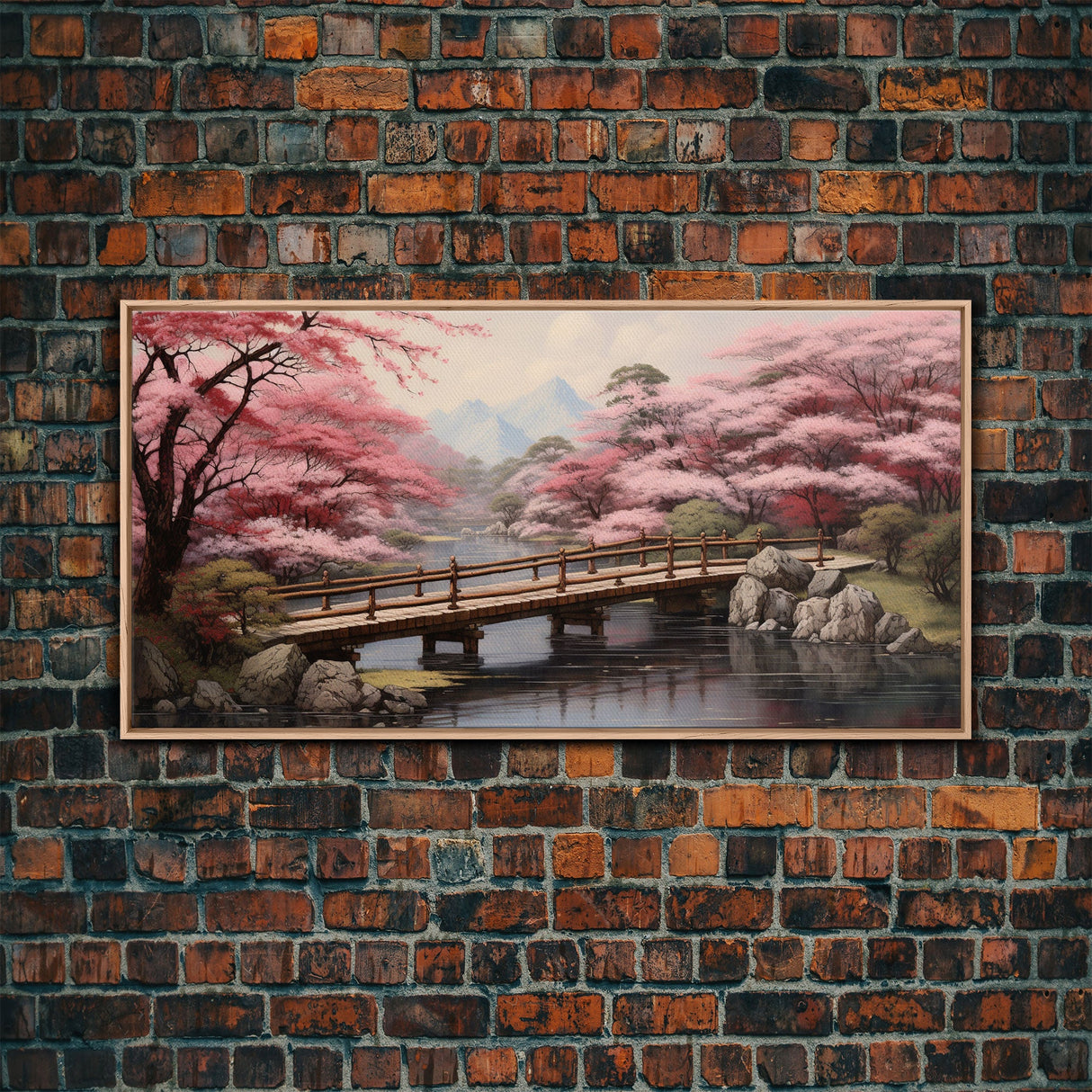 Japanese Wall Art, Cherry Blossoms, River Wall Art, Panoramic Art, Wall Art, Canvas Art, Landscape Art Print, Office Wall Art, Kitchen Art