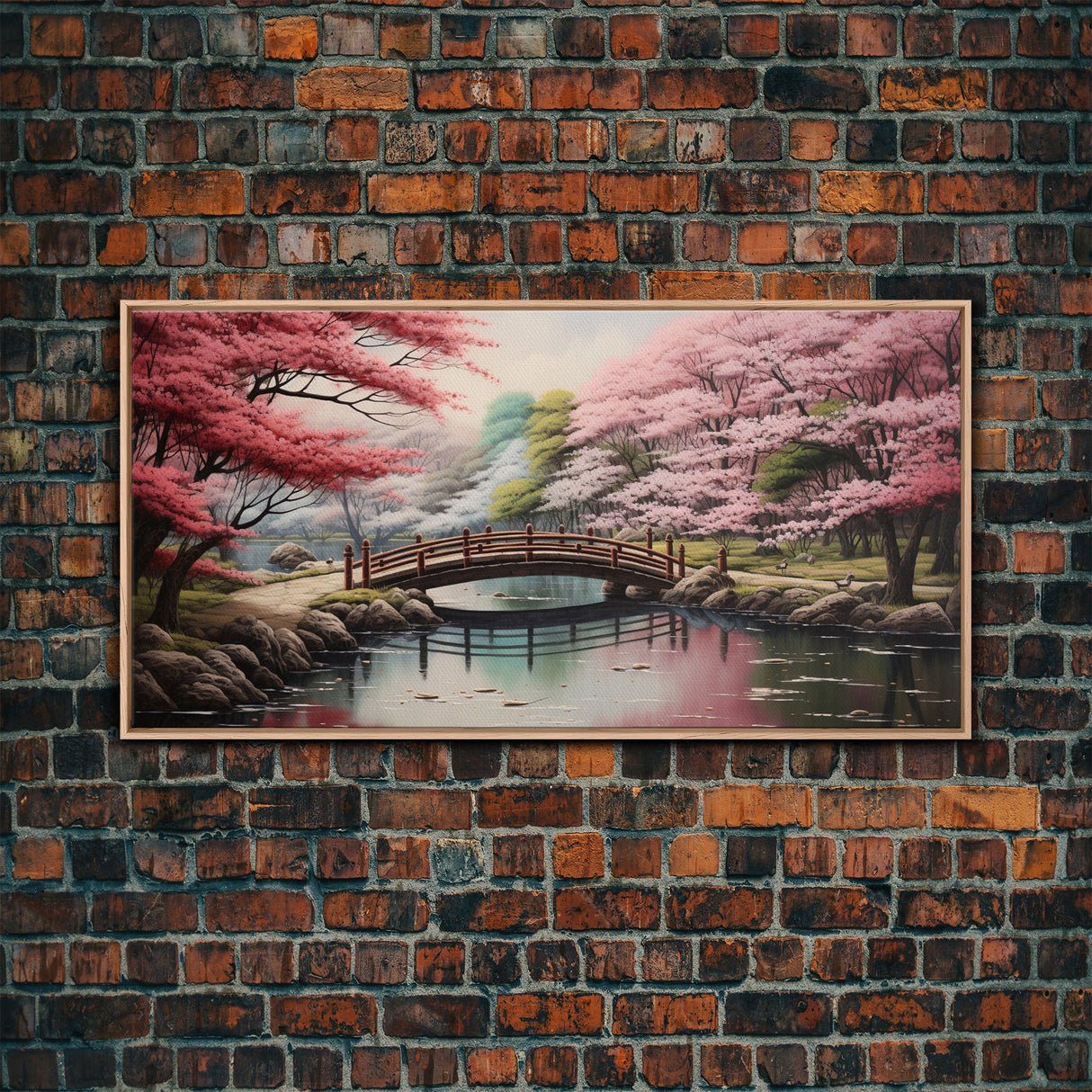 Cherry Blossoms, Japanese Wall Art, River Wall Art, Panoramic Art, Wall Art, Canvas Art, Landscape Art, Living Room Art, Tiny House Décor