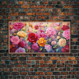 Roses Wall Art, Flowers Wall Print, Vibrant Wall Art, Panoramic Art, Wall Art, Canvas Art, Landscape Art, Birthday Gift, Farmhouse Wall Art