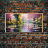 Fantasy Art, Lake Wall Print, Water Lilies Wall Art, Trees Wall Art, Panoramic Art, Wall Art, Canvas Art, Landscape Art, Long Wall Art