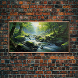 River Wall Art, Waterfall Wall Art, Trees Wall Print, Panoramic Art, Wall Art, Canvas Art, Landscape Art, Going Away Gift, Modern House Art