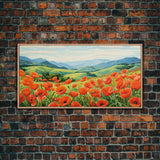 Meadow Wall Art, Poppies Wall Print, Red Flowers, Panoramic Art, Wall Art, Canvas Art, Landscape Art, Going Away Gift, New Home Gift