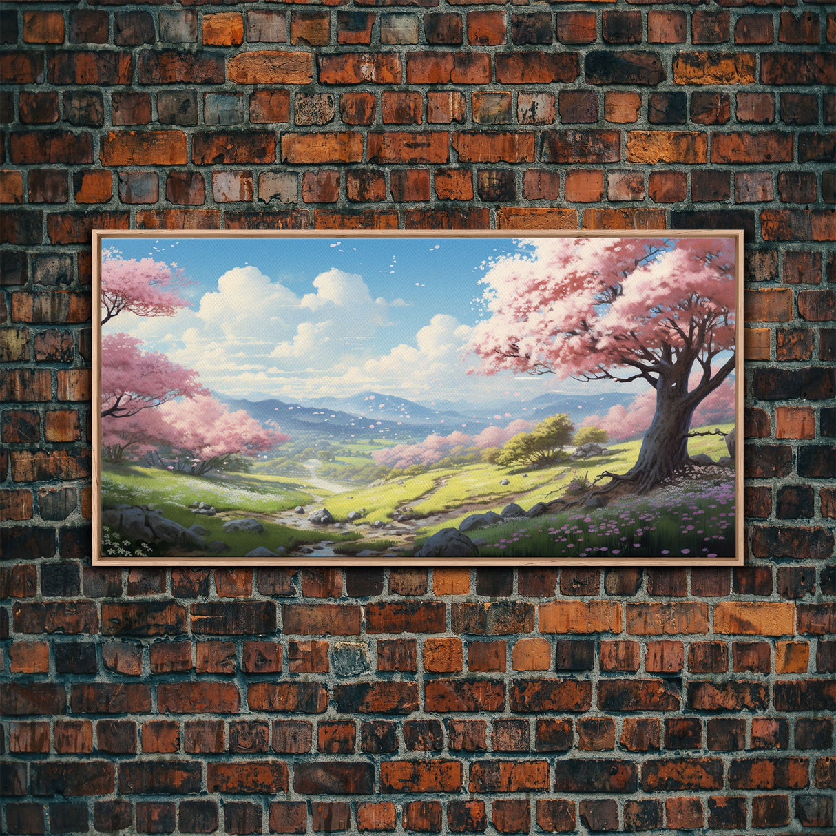 Cherry Blossom Art, Mountains Wall Art, Spring Art, Panoramic Art, Wall Art, Canvas Art, Landscape Art, Teacher Gift, Family Room Art