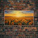 Sunflowers Wall Art, Sunset Wall Art, Yellow Flower Art, Field Of Flowers, Panoramic Art, Wall Art, Canvas Art, Landscape Art, Country Decor