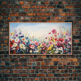 Pansies Wall Art, Spring Meadow Print, Wildflower Meadow, Panoramic Art, Wall Art, Canvas Art, Landscape Art, Wildflower Art, Entryway Print