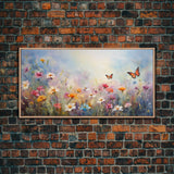 Butterflies Wall Art, Wildflower Meadow, Panoramic Art, Wall Art, Canvas Art, Landscape Art, Spring Meadow Print, Wife Gift, Boho Wall Art