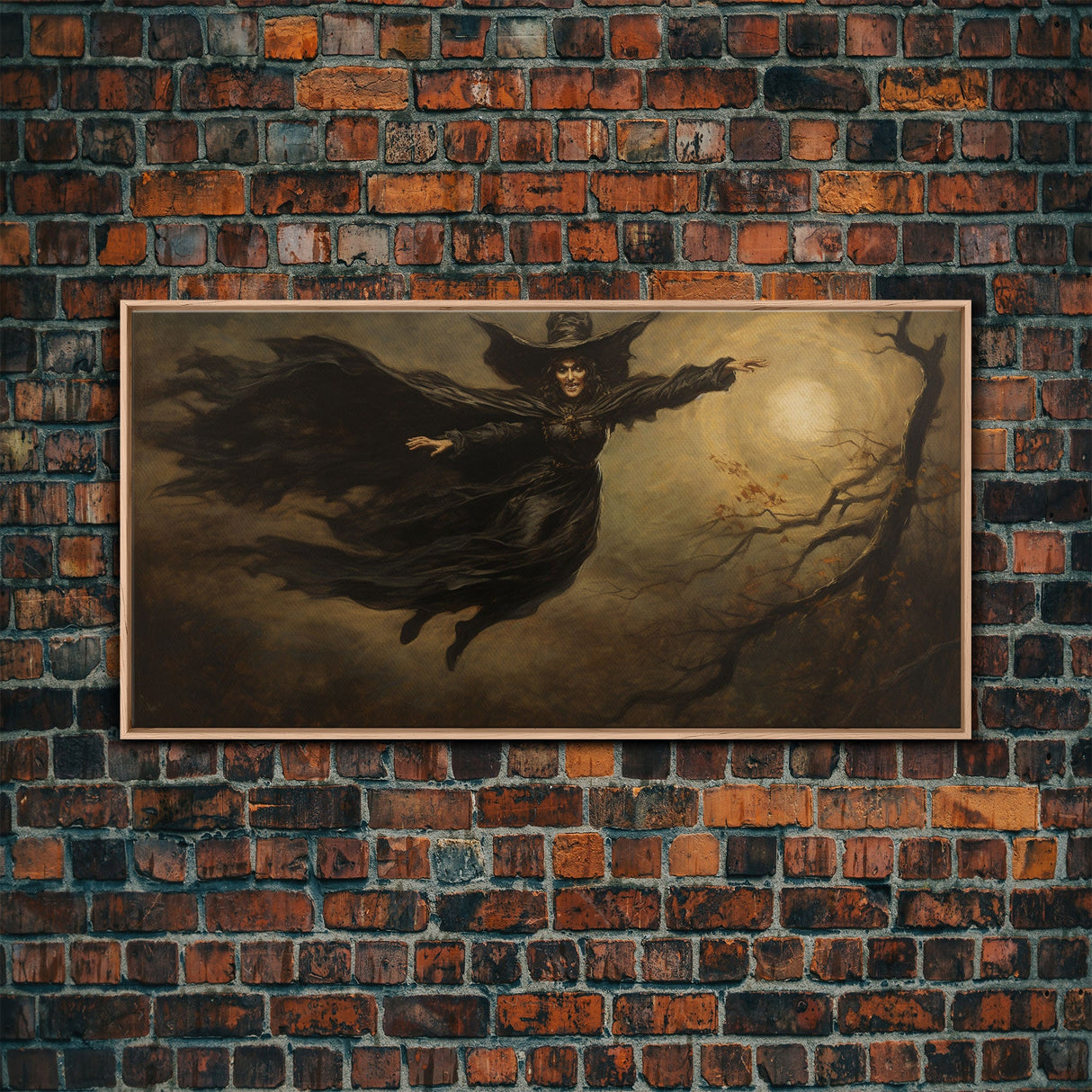 Cool Witch Art, The Flying Witch, Framed Canvas Print, Halloween Wall Art, Horror Prints, Halloween Decoration, Witch Print, Halloween Witch