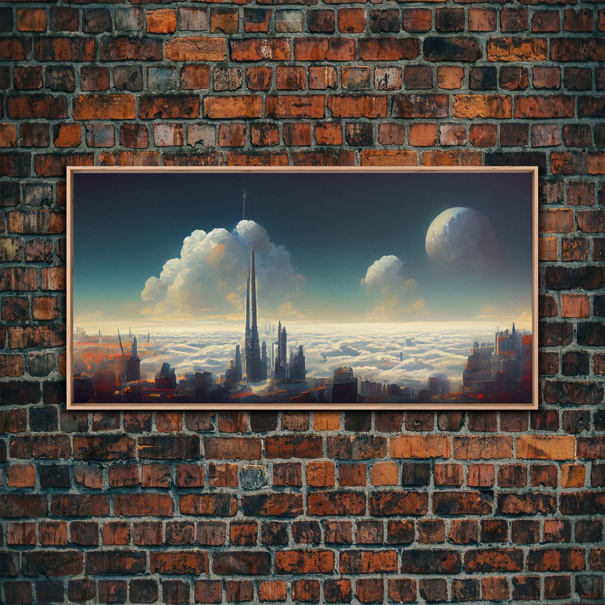 View From Above The Clouds, Cyberpunk City, Futuristic Abstract, ready to hang canvas print wall art, framed canvas wall art