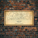 Vintage Berlin Germany map print poster or framed canvas, Berlin map print poster canvas, Berlin city map print poster canvas, Travel Art