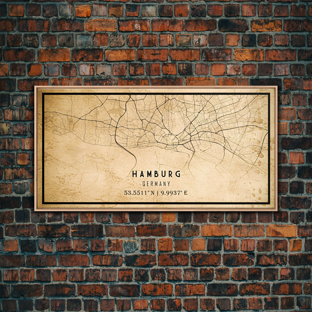 Panoramic Old Hamburg Germany City Map Wall Art Canvas Print, Vintage Style Hamburg Map, Framed Wall Art, Cool Hamburg Wall Art, Office Art