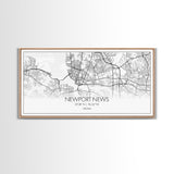 Newport News City Map, Virginia Art, Map Print, Minimalist Wall Art, Wall Art, Canvas Art, Panoramic Wall Art, Friend Gift, Office Wall Art