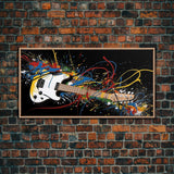 Jackson Pollock Graffiti Guitar Wall Art - Framed Canvas Print - Abstract Painting - Framed Wall Art - Colorful Retro Style Art