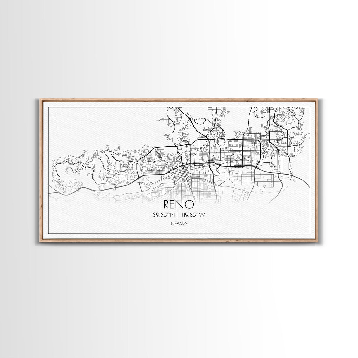 Reno City Map, Nevada Art, Map Print, Minimalist Wall Art, Wall Art, Canvas Art, Dorm Room Art, Panoramic Art, Gift For The Home, Room Décor