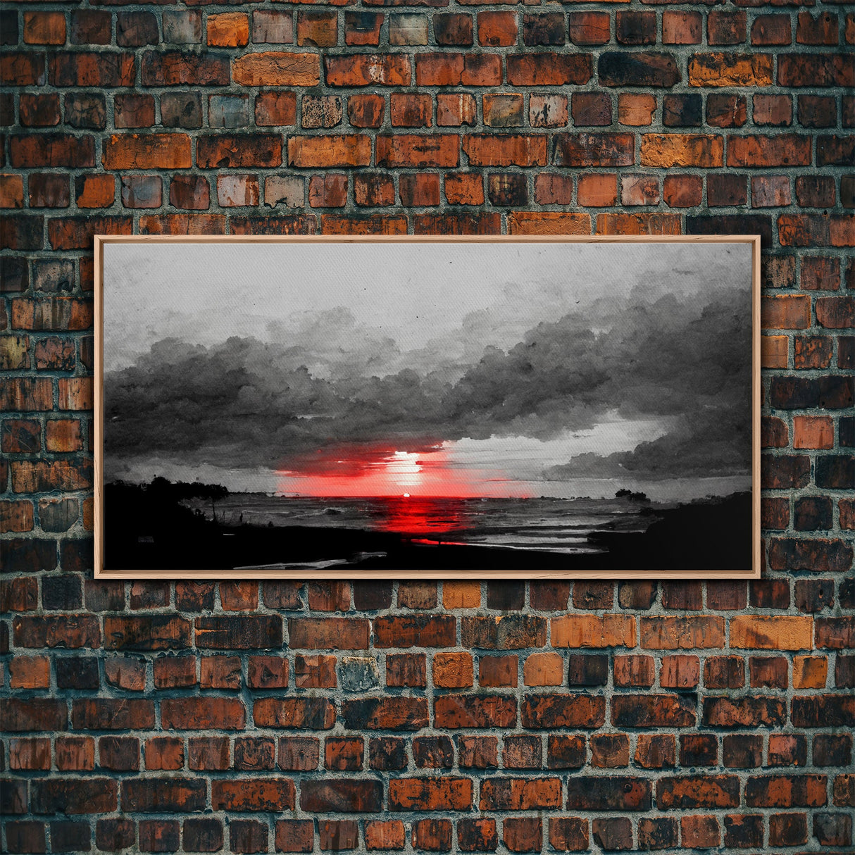 Creepy  Blood moon canvas print, dark fantasy art, black and white art, Halloween, spooky art, horror landscape art