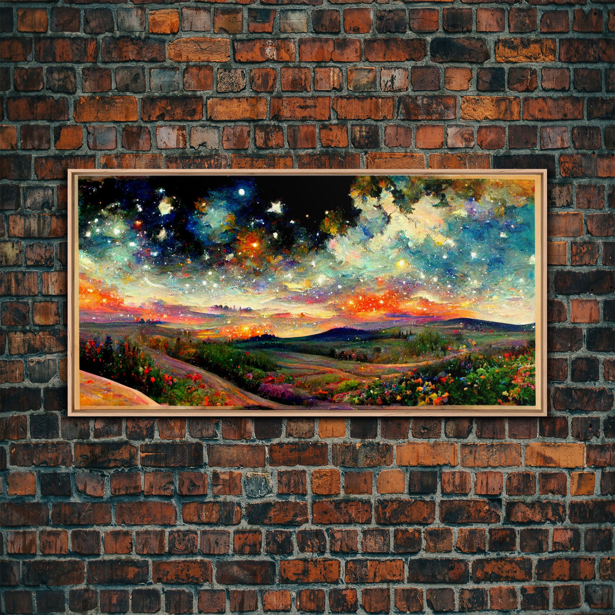 Night Starry Sky Landscape On Canvas Print Colorful Night Sky Painting Nature Painting Living Room Wall Art Spiritual Starry Painting